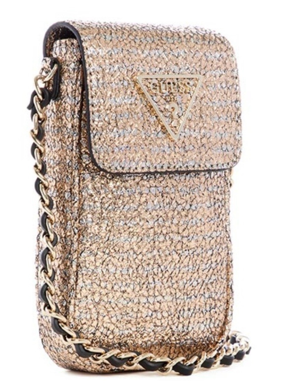 GUESS Gold  Woven Crossbody Phone Pouch